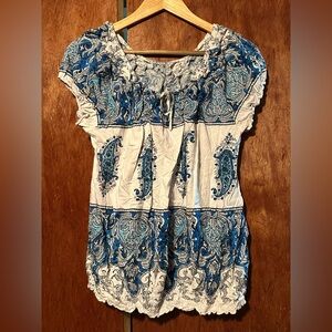 Blue and White Paisley Women's Top